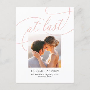 At Last Editable Colour Wedding Announcement Postcard