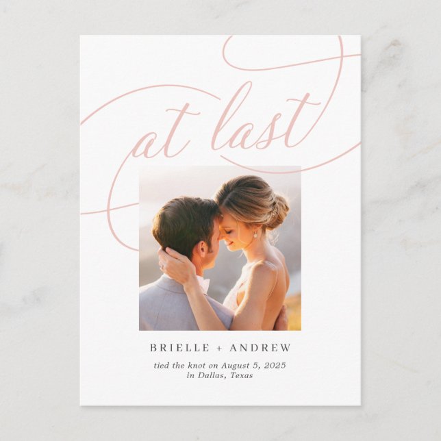 At Last Editable Colour Wedding Announcement Postcard (Front)