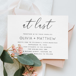 At Last. Elegant clean script wedding + QR code Invitation
