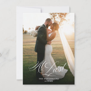 At Last Elegant Script Wedding Photo  Thank You Card