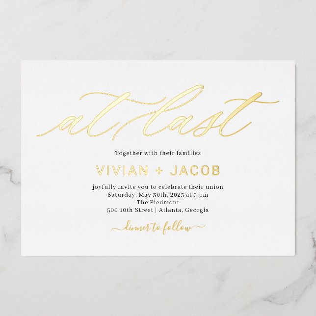 At Last Foil Editable Colour Wedding Invitation Fo (Front)