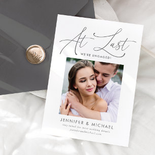 At Last Grey Script Photo Engagement Announcement