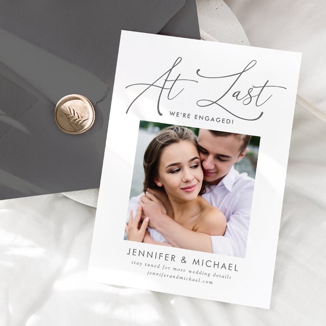 At Last Grey Script Photo Engagement Announcement (Creator Uploaded)