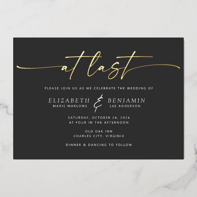 At Last Horizontal Wedding Foil Invitation (Front)