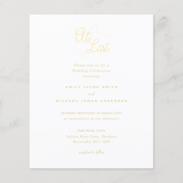 At Last Modern Gold White Black Wedding Invites (Front)