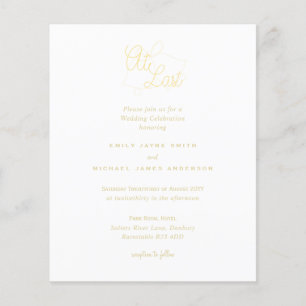 At Last Modern Gold White Black Wedding Invites