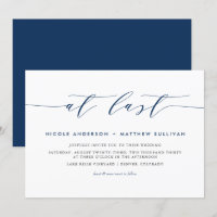 At Last Navy Blue Minimalist Script Wedding