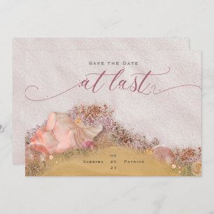 At Last Pink Sandy Beach with Glitzy Seashells Invitation