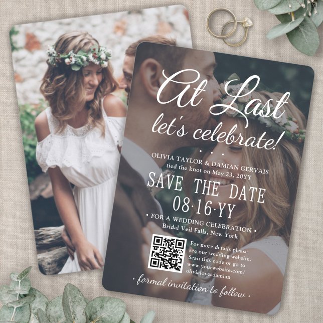 At Last Postponed Wedding Reception Photo QR Code Save The Date (Creator Uploaded)