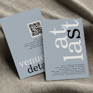 At Last QR Code Dusty Blue Engagement Invitation