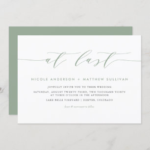 At Last Sage Green Minimalist Script Wedding Invitation