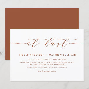 At Last Terracotta Minimalist Script Wedding Invitation
