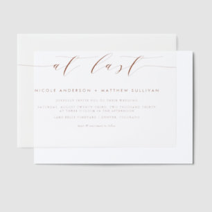 At Last Terracotta Minimalist Script Wedding Vellum Invitations