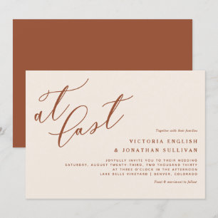 At Last Terracotta Modern Calligraphy Wedding Invitation