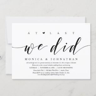 At Last, We Did, Wedding Elopement Dinner Party Invitation