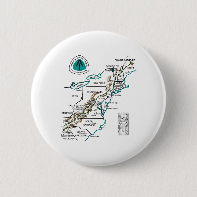 At Logo Appalachian Trail Hiking Map  6 Cm Round Badge (Front)