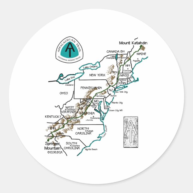 At Logo Appalachian Trail Hiking Map  Classic Round Sticker (Front)