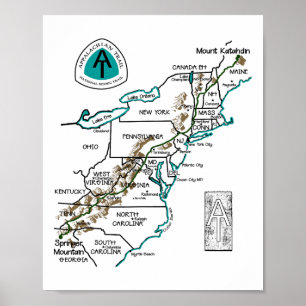 At Logo Appalachian Trail Hiking Map Poster
