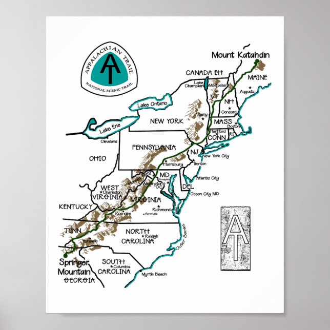 At Logo Appalachian Trail Hiking Map  Poster (Front)