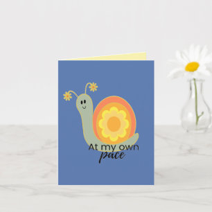 At My Own Pace Cute Snail Retro Blue Greeting Card