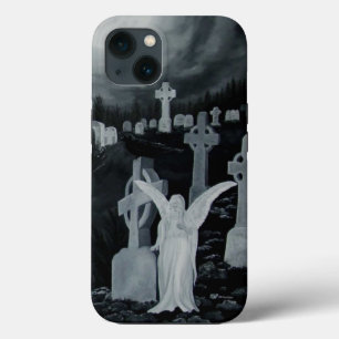 At night on the cemetery - Angel with Crow iPhone 13 Case