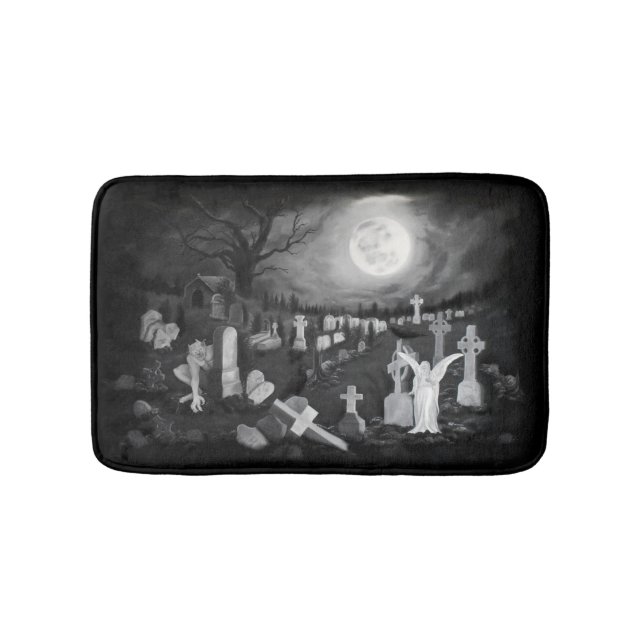At night on the cemetery - Angel with Devil Bath Mat (Front)