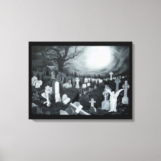 At night on the cemetery - Angel with Devil Canvas Print (Front)