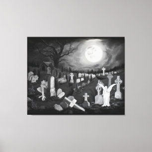 At night on the cemetery - Angel with Devil Canvas Print