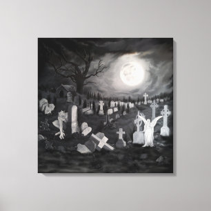 At night on the cemetery - Angel with Devil Canvas Print