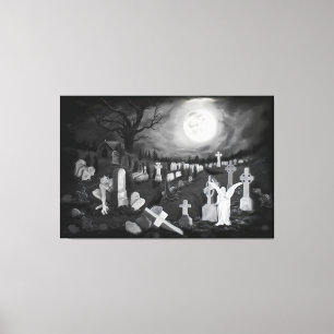 At night on the cemetery - Angel with Devil Canvas Print