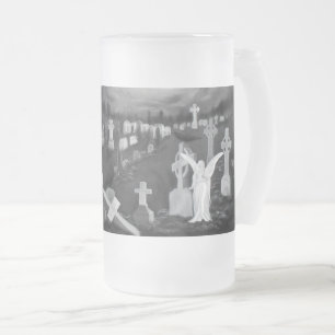 At night on the cemetery - Angel with Devil Frosted Glass Beer Mug