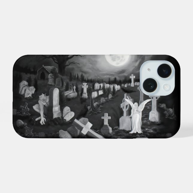 At night on the cemetery - Angel with Devil iPhone 15 Case (Back Horizontal)