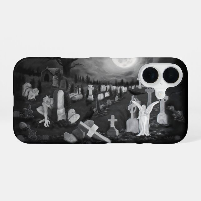 At night on the cemetery - Angel with Devil iPhone 16 Case (Back Horizontal)