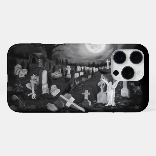 At night on the cemetery - Angel with Devil iPhone Case (Back Horizontal)