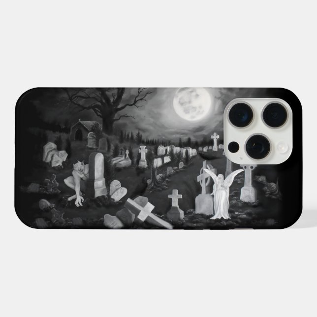 At night on the cemetery - Angel with Devil iPhone Case (Back Horizontal)