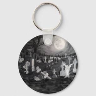 At night on the cemetery - Angel with Devil Key Ring