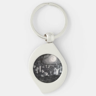 At night on the cemetery - Angel with Devil Key Ring
