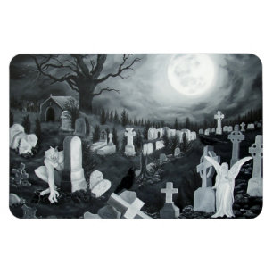 At night on the cemetery - angel with devil magnet