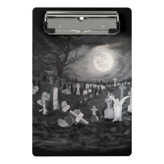 At night on the cemetery - Angel with Devil Mini Clipboard (Front)