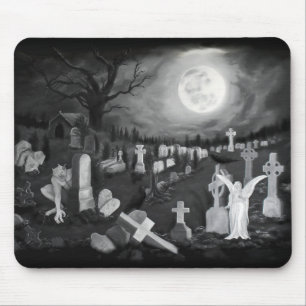 At night on the cemetery - Angel with Devil Mouse Mat