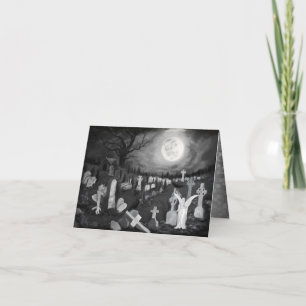 At night on the cemetery - Angel with Devil Note Card