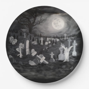 At night on the cemetery - Angel with Devil Paper Plate