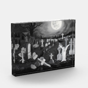 At night on the cemetery - Angel with Devil Photo Block