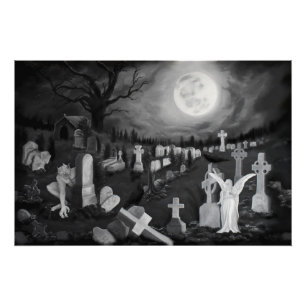 At night on the cemetery - Angel with Devil Poster