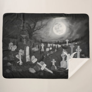 At night on the cemetery - Angel with Devil Sherpa Blanket