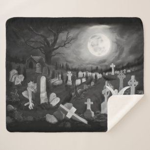 At night on the cemetery - Angel with Devil Sherpa Blanket