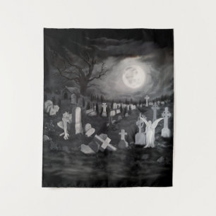 At night on the cemetery - Angel with Devil Tapestry