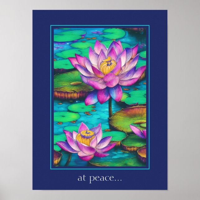 at peace - Beautiful Pink Lotus Flower Scene Poster (Front)
