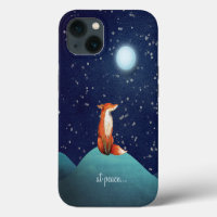 at peace ~ Charming Fox Sitting Under a Full Moon