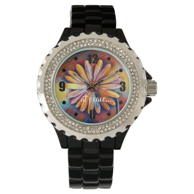 at peace - Colourful Daisy Flower Boho Watch (Front)